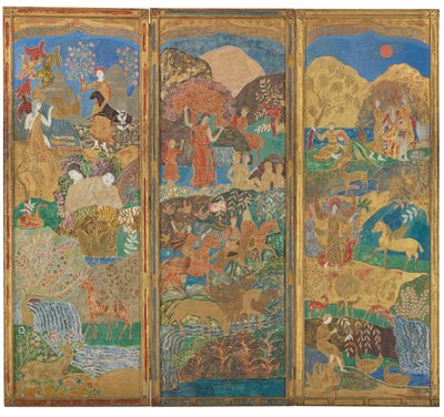 3パネルスクリーン、1916-17年頃（ジェッソの木に油と金箔） 作： Charles Prendergast