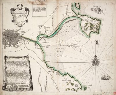 アイルランド、ダブリンの都市と港の正しい海図 作： Charles Price