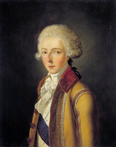 ルイ・アントワーヌ・アンリ・ド・ブルボン・コンデ、アンギャン公爵 (1772-1804) の肖像 - 1788 年頃、「コンデ家」の鹿の腹の狩猟服を着て描かれています。 Charles Rauch (1791-1857) 1836 による絵画。薄暗い。 0.65x0.54メートル。 - ルイ・アントワの肖像 作： Charles Rauch