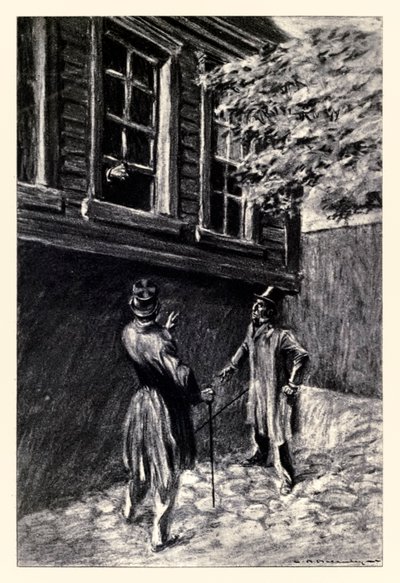 ロバート・ルイス・スティーブンソン（1850-1894）の「ジキル博士とハイド氏の奇妙な事件」から、チャールズ・レイモンド・マコーリー（1871-1934）の絵による「彼らはそれを見たが、ほんの一瞬だった」。 作： Charles Raymond Macauley
