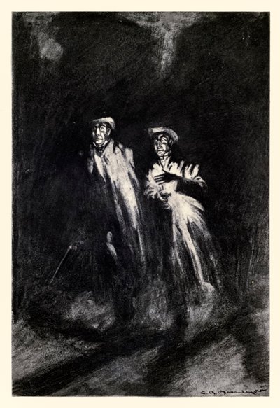 ロバート・ルイス・スティーブンソン（1850-1894）の「ジキル博士とハイド氏の奇妙な事件」から「ロウソクの光を彼らの足元に投げつけた」Charles Raymond Macauley（1871-1934）が挿絵を描いています。 作： Charles Raymond Macauley