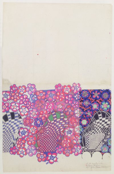 青とピンクのタバコの花のデザイン 作： Charles Rennie Mackintosh