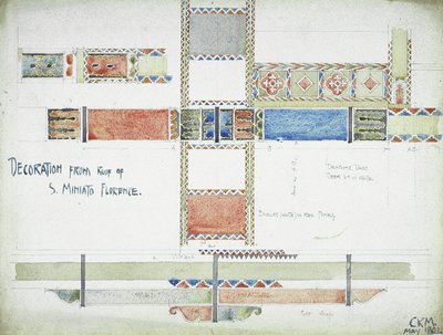 1891年、フィレンツェのS.ミニアートの屋根の装飾（紙に鉛筆と水彩） 作： Charles Rennie Mackintosh