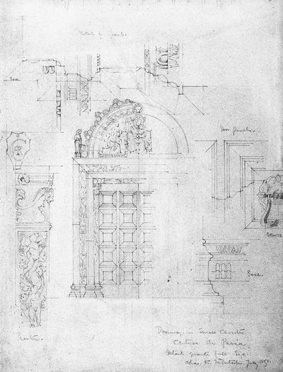 小さな回廊の戸口、パヴィア修道院、1891年 作： Charles Rennie Mackintosh