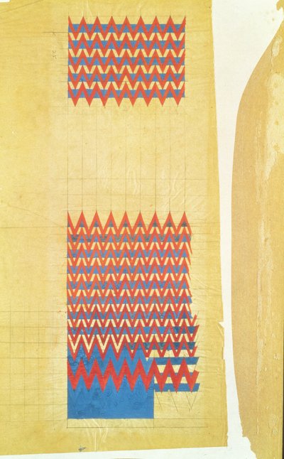 ファブリックのデザイン、1916年（油を塗ったトレーシングペーパーの鉛筆とボディカラー） 作： Charles Rennie Mackintosh