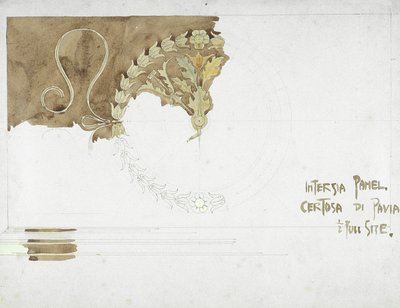 インターシアパネル、パヴィア修道院、1891年（紙に鉛筆と水彩） 作： Charles Rennie Mackintosh