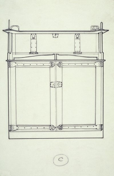 家具の線画（キャビネット）、1910年頃（紙にインク） 作： Charles Rennie Mackintosh