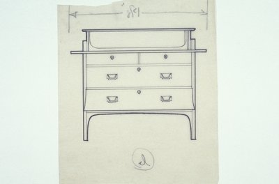 家具の線画（塗装されたパネルのある和解）、1910年頃（紙にインク） 作： Charles Rennie Mackintosh