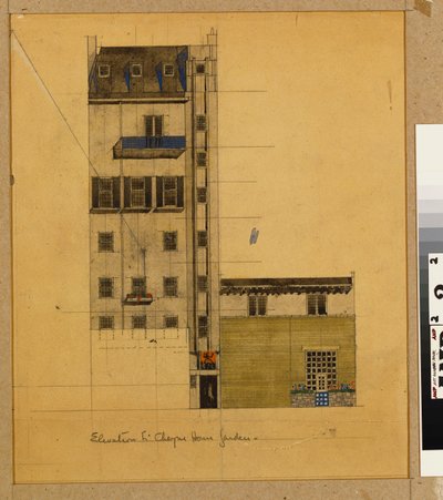ロンドン、グリーブプレイスとアッパーチェイニーウォークの提案されたスタジオの立面図 作： Charles Rennie Mackintosh