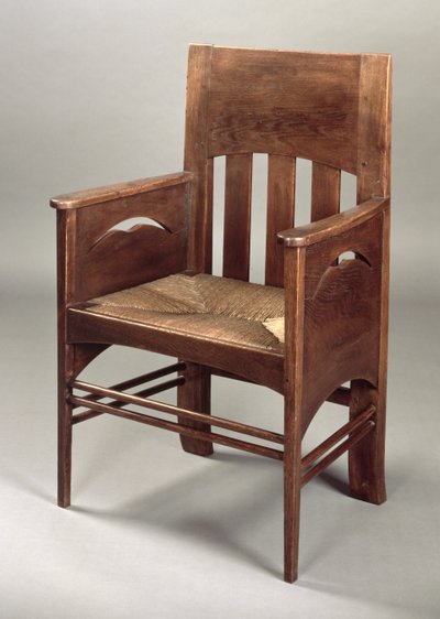 オークアームチェア、1897年頃（オーク材とラッシュ） 作： Charles Rennie Mackintosh