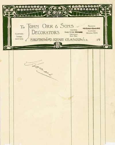 John Orr＆Sons、グラスゴー、c.1894-1898の文房具のデザイン（印刷された紙） 作： Charles Rennie Mackintosh
