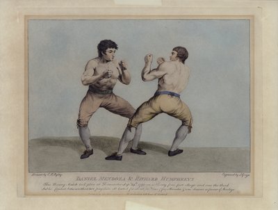1790 年 9 月 29 日のボクシングの試合での英国のプロボクサー、ダニエル メンドーサとリチャード ハンフリーズ (彫刻) 作： Charles Reuben (after) Ryley