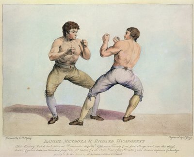 ダニエルメンドーサとリチャードハンフリーズの間のボクシングの試合、1790年9月29日（手描きのエッチング） 作： Charles Reuben Ryley