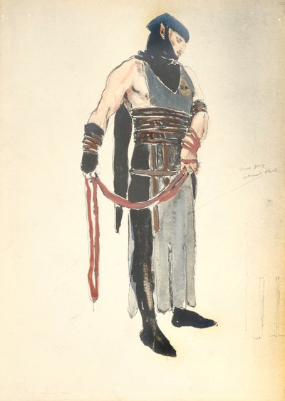 Le Mort de Tintagilesの女王のしもべのための衣装デザイン、1912年（紙にトイレ） 作： Charles Ricketts