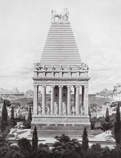 オリジナルの霊廟、紀元前353年頃（リトグラフ） 作： Charles Robert (after) Cockerell