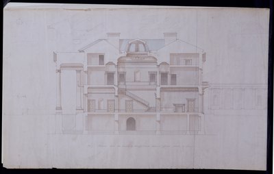 Lough Crew House、アイルランド、ミース州のデザイン、1825年頃（ペンとインク、紙にトイレ） 作： Charles Robert Cockerell