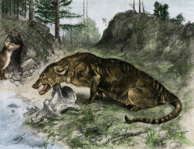 先史時代：ユタ州とワイオミング州（米国）のユインタ湖畔にあるメソニクス（彫像） 作： Charles Robert Knight