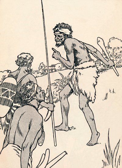 開拓者の農場に近づく先住民の男性、1912 作： Charles Robinson