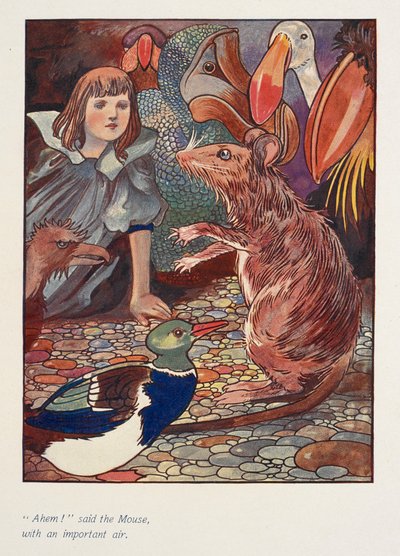 「エヘン！」とネズミは大事そうに言った。
アリスとネズミたち 作： Charles Robinson