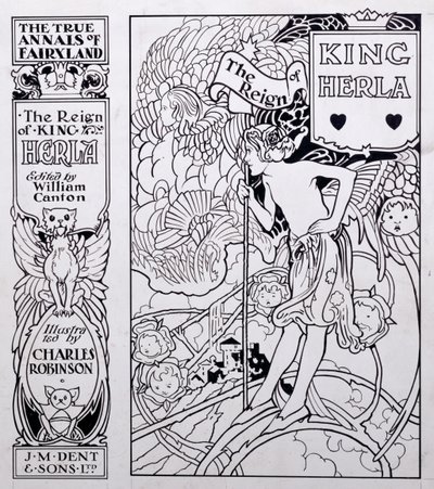 ウィリアム・カントン編集、フェアリーランドの真の年次、ヘラ王の統治の表紙イラスト、1900年発行 作： Charles Robinson
