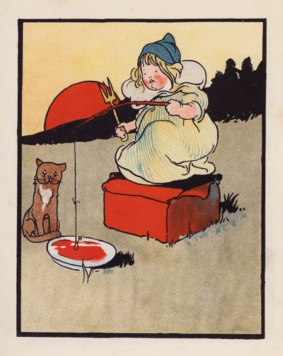 ナンセンス：皿で釣りをする幼児（カラーリトグラフ） 作： Charles Robinson