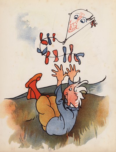 ナンセンス：凧から落ちる男（カラーリトグラフ） 作： Charles Robinson