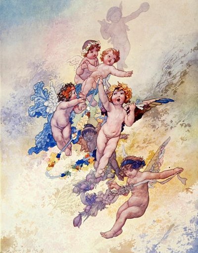 花輪を持つプッティ 作： Charles Robinson