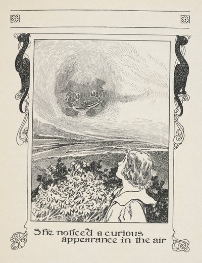 彼女は空中に不思議なものがあるのに気づいた。
アリスとチェシャ猫。 作： Charles Robinson