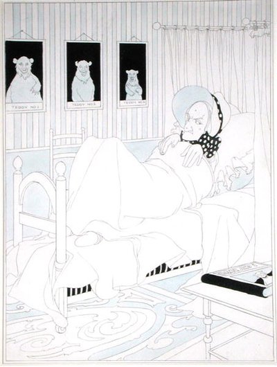 ウォルター・ジェロッド編集の「The Big Book of Fairy Tales」（1911年発行）に収録されている「The Three Bears」の挿絵「So she coverered herself up」（紙にペン＆インク、水彩画 作： Charles Robinson