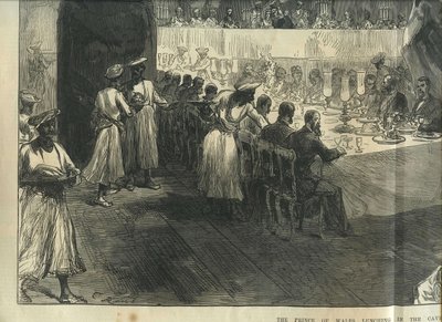 エレファンタの洞窟で昼食をとるプリンス・オブ・ウェールズ 作： Charles Robinson