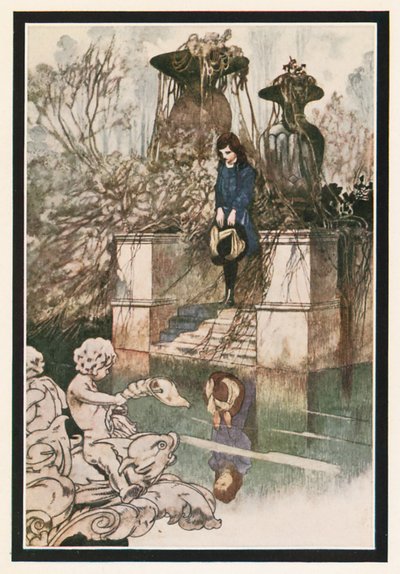 木があった。 。 。真ん中に古い灰色の噴水がある大きなプール 作： Charles Robinson