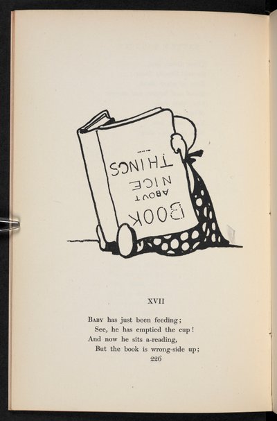 XVII.
韻。逆さまに本を読む子供。 作： Charles Robinson