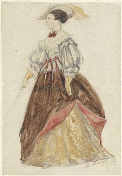 乗馬服を着た女性、帽子と鞭を手に 作： Charles Rochussen