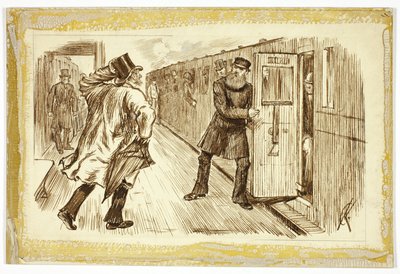 電車を捕まえる男 作： Charles Samuel Keene