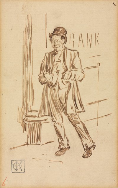 銀行を通り過ぎる酔っぱらいの研究 作： Charles Samuel Keene
