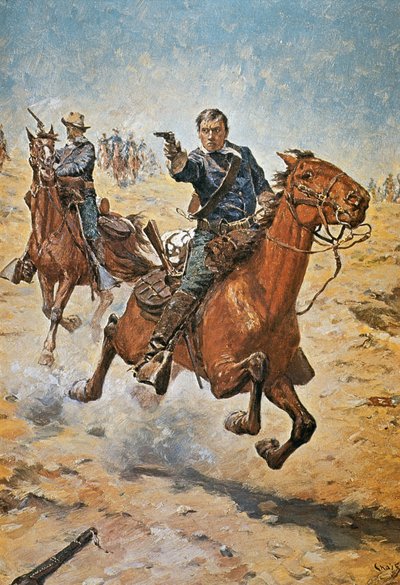 デッドシュア：1870年代のアメリカ騎兵隊の兵士（カラーリトグラフ 作： Charles Schreyvogel