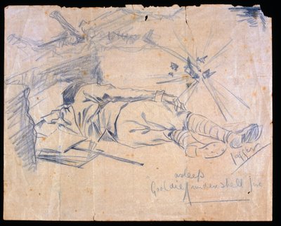 レスリーゴールディー中尉、砲弾の下で眠っている、1915 作： Charles Sergeant Jagger