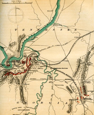 チャタヌーガとその防御の地図、テネシー州、1862～1867年。 作： Charles Sholl