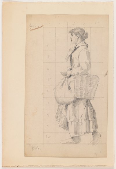 フランスの農民女性（フリーム織り紙に黒鉛） 作： Charles Sprague Pearce