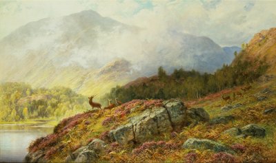 高地の鹿（キャンバスに油彩） 作： Charles Stuart