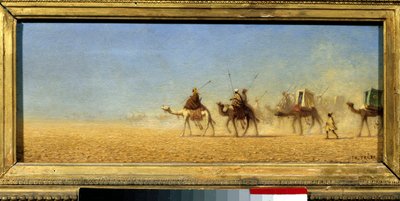 砂漠を渡るキャラバン隊。シャルル・テオドール・フレール（ベイ・フレール）（1814-1888）の作品 作： Charles Theodore  Frere