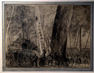 フランス革命。「ジャン＝ポール・マラット（1743-1793）の遺体がコルデリエの庭に埋葬されている」 シャルル・テヴナン（1764-1838）によるデッサン 1793年 ヴェルサイユ、ランビネ博物館 作： Charles Thevenin