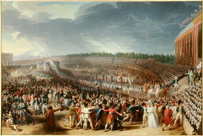 フランス革命"the fete of the Federation on 14 July 1790 at the Champ de Mars" 絵画：シャルル・テヴナン（1764-1838） 1790 Sun.1,27x1,83 m パリ、カルナヴァレ美術館 作： Charles Thevenin