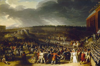 1790 年 7 月 14 日、1792 年 7 月 14 日のシャン ド マルスでのフェデレーション フェスティバル。 作： Charles Thevenin