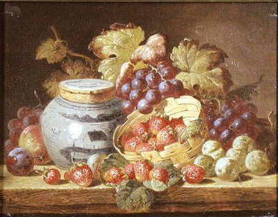 フルーツとジンジャージャーのある静物画（油彩・キャンバス） 作： Charles Thomas Bale