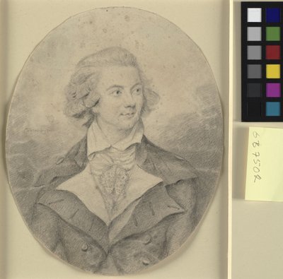 男性の頭と肩の肖像画、顔全体が右向きで楕円形 作： Charles Townley