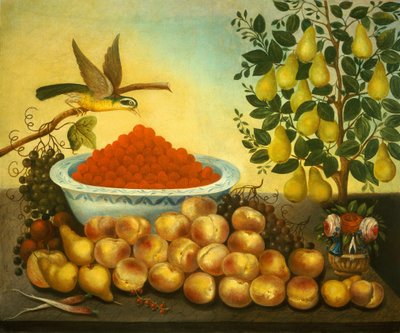 静物：果物、鳥、そしてドワーフナシの木、1856年。 作： Charles V. Bond