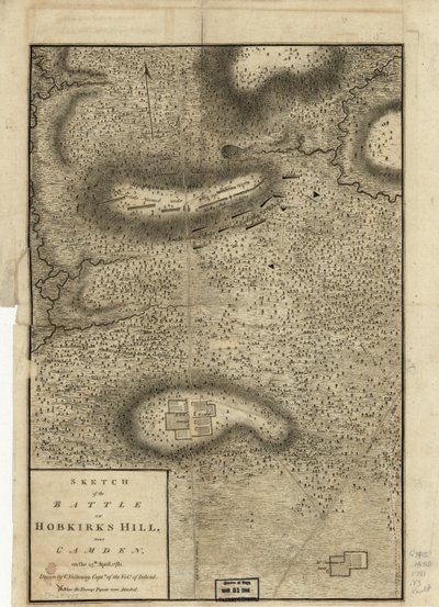 1794年4月25日、ロンドンで出版されたカムデン近郊のホブカークスの丘の戦いのスケッチ、1794年 作： Charles Vallancey