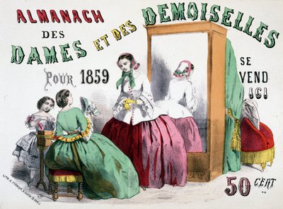 1859年の「女性と淑女」の広告ポスター（氷棚の前でぼろ布を話す若い娘たち）、50セント 作： Charles Vernier