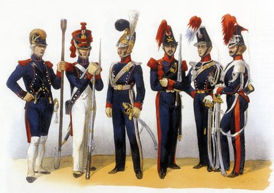 フランス軍の制服：18-19世紀、シャルル・ヴェルニエ（1831-1887年）による国民衛兵（砲兵と騎兵）のエングレーヴィング。 作： Charles Vernier